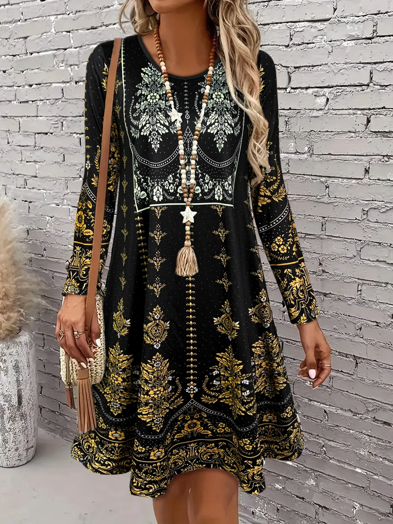 Zwarte damesjurk met lange mouwen, elegante jurk met lange mouwen voor dames, elegante casual en feestkleding