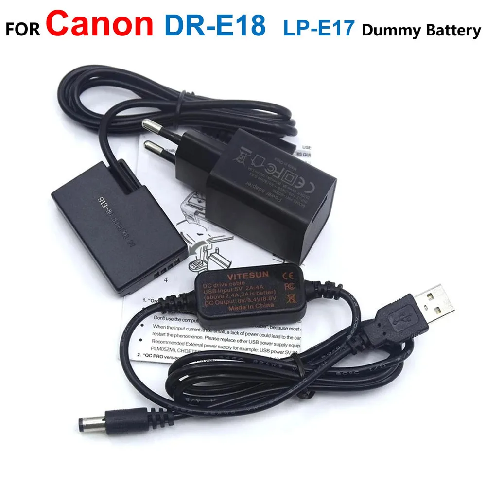 

DR-E18 LP-E17 Dummy Battery+USB Power Cable 8V+5V Charger For Canon EOS 750D Kiss X8i T7i T6i 760D T6S 77D 800D 200D Rebel SL3