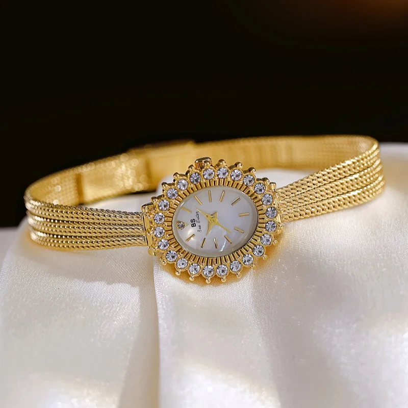 BS-Montre à quartz étanche pour femme, petit cadran en diamant, montre-bracelet décontractée pour femme, argent, luxe, mode élégante, 1845