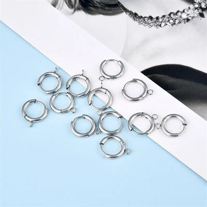 Aço inoxidável Brinco Ganchos com Loop, Banhado a Ouro, Orelha Redonda Post, Open Jump Ring, DIY Jóias Fazendo Componentes, 10Pcs