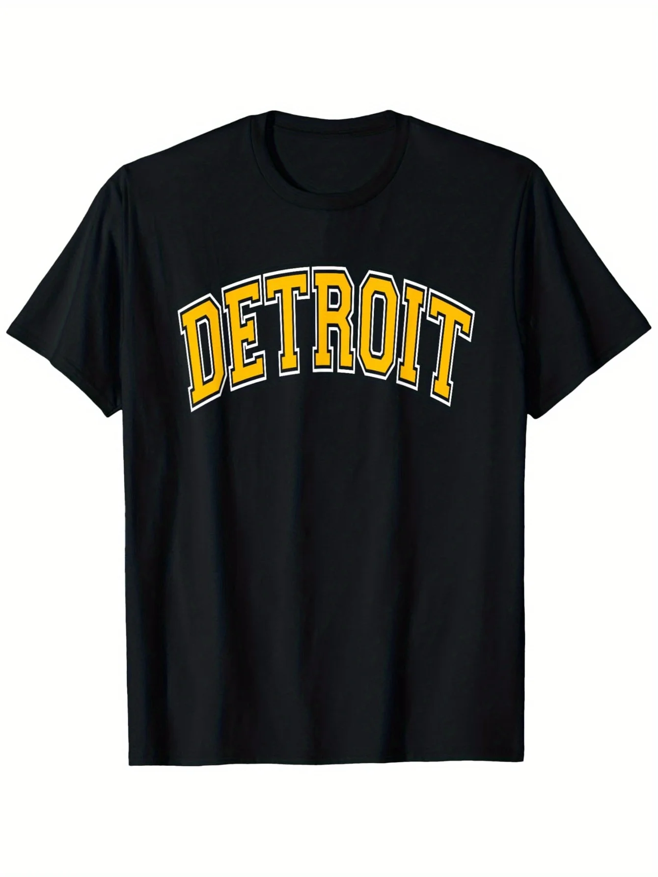 Футболка с текстом Detroit Arched Amber, футболка с коротким рукавом, забавная крутая идея рубашки, 100% хлопок, вес ткани 180 г, футболка с рисунком,