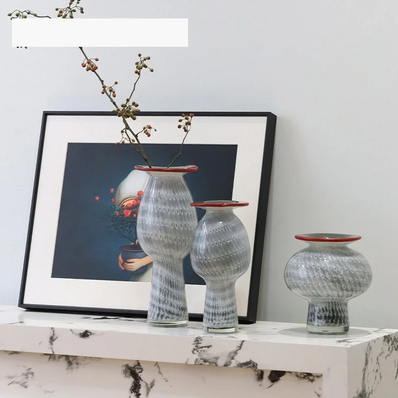Creative gray torch vase glass living room decoration high-end niche home decoration