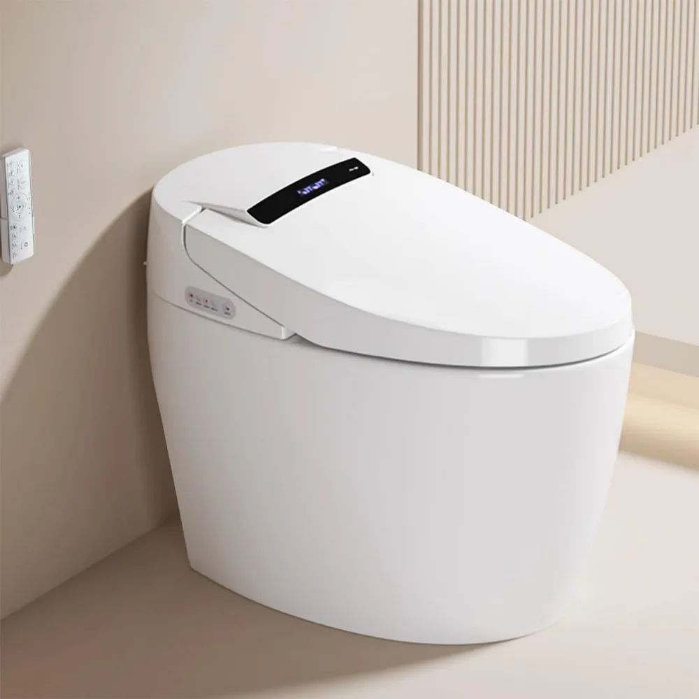 

Smart Toilet with Bidet Built-In, Auto Flush, Heated Seat, Adjustable Temperature, Foot Sensor, LED Night Light Remote Control