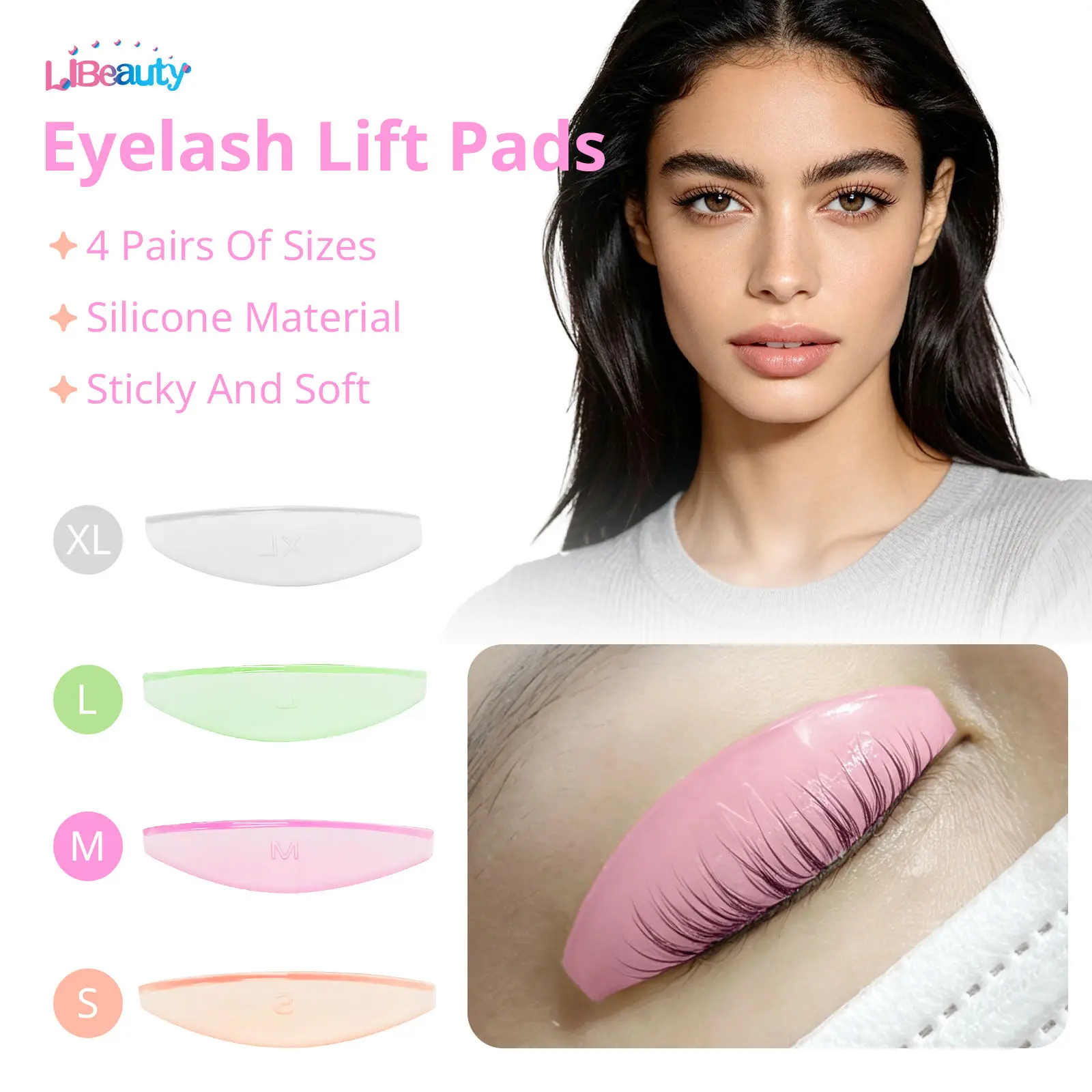 Libeauty 8Pcs/4 Sizes Eyelash Perm Rods Pads Lash Lift Shields For Eyelash Curling and Lifting Reusable Silicone Makeup Tool