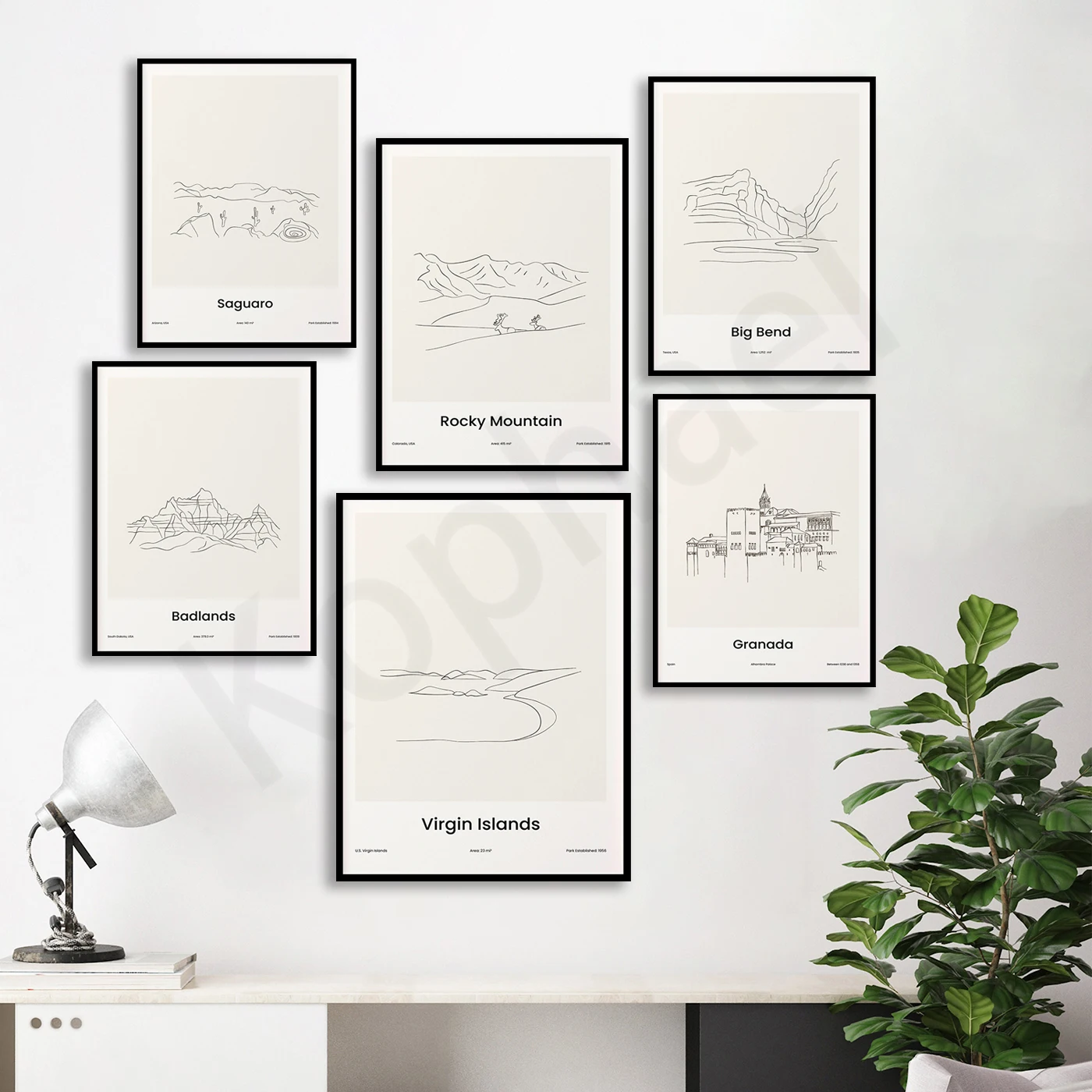 Montaña Rocosa Mamute Cueva Hawaii Grand Teton Canyonlands Big Bend Badlands Granada San Clemente. Póster del mapa de la línea de viajes en la ciudad