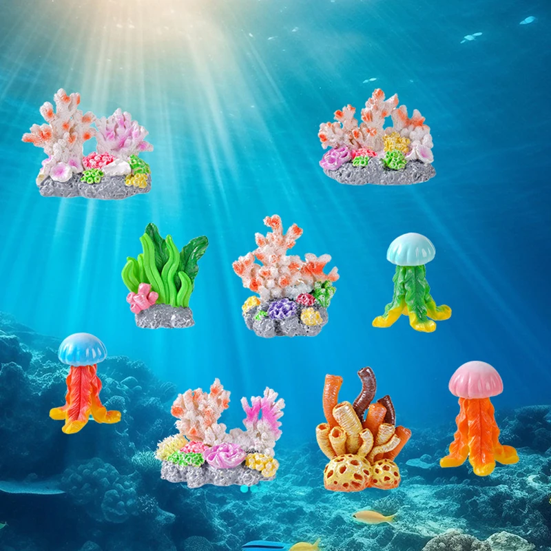 1pc Mini Resin Fish Tank Accessories Cute Colorful Aquarium Plants Decoration Resin Reef Rock Artificial Coral Desktop Adornment