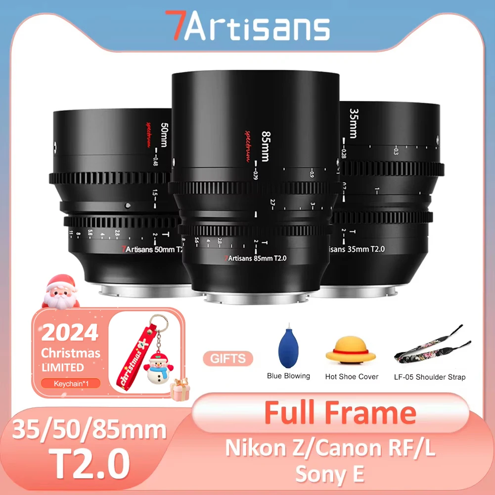 7artisans 35mm 50mm 85mm T2.0 Spectrum Full Frame Cine Lens Video for Sony E Nikon Z Canon R Leica Sigma Lumix L FX30 R6II Z6 S1