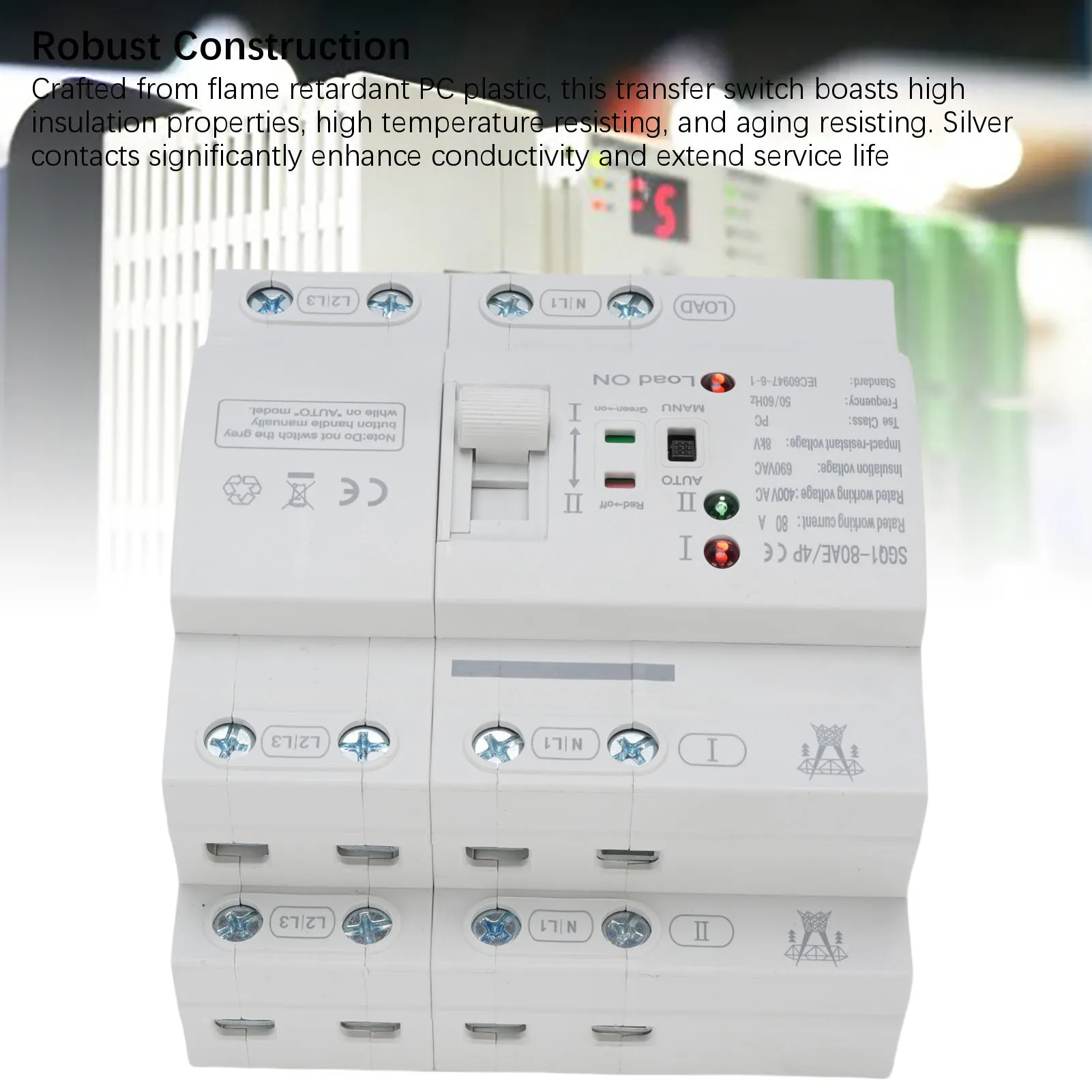 4P Automatic Transfer  Safe and Insulated 400V 80A Double Power Conversion  Silver Contacts for 50/60Hz AC System