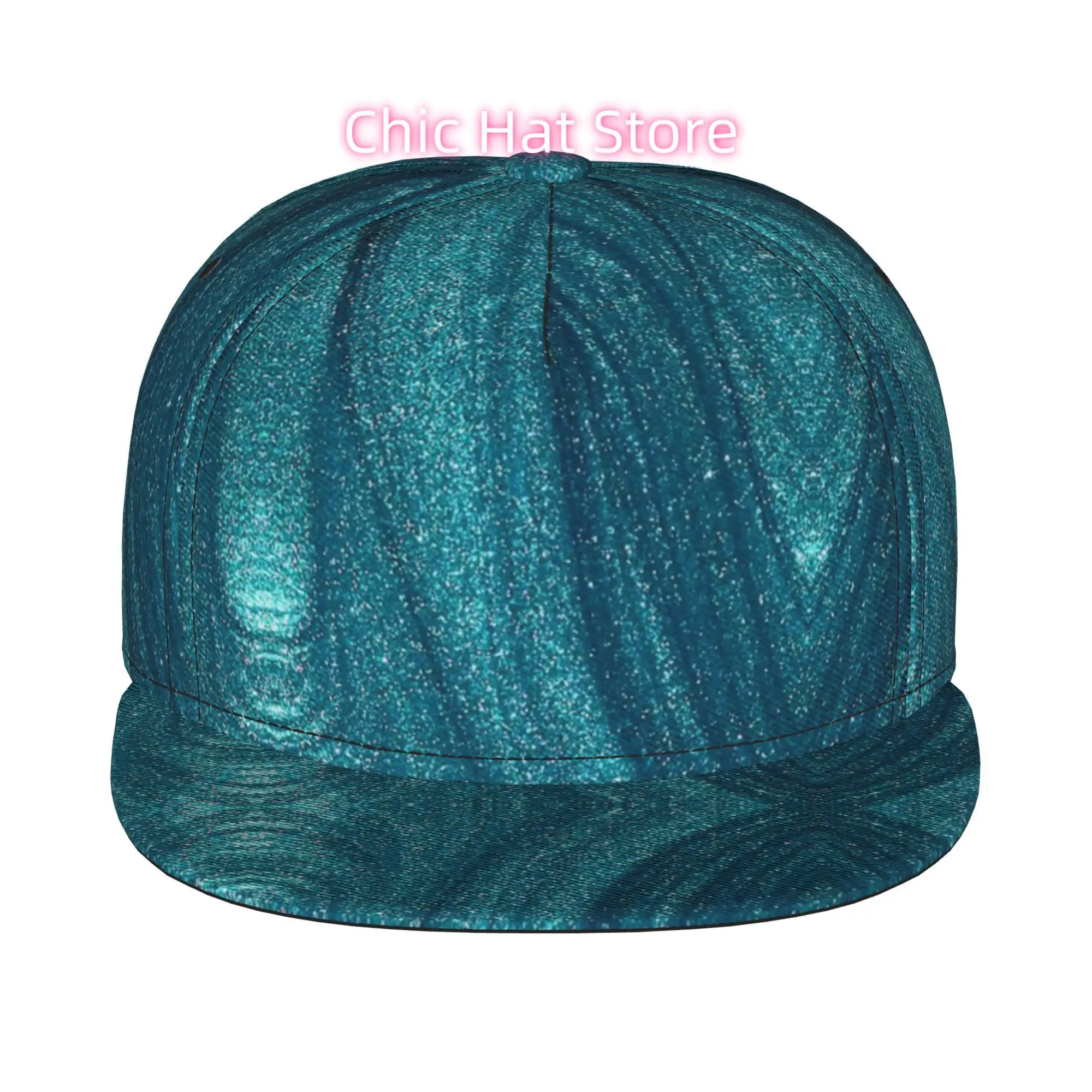 Teal Liquid Metallic Swirl 1pc Fully Printed Hip-Hop Caps, Baseball Caps, Stylish Flat-Brimmed Baseball Cap  Trucker Cap