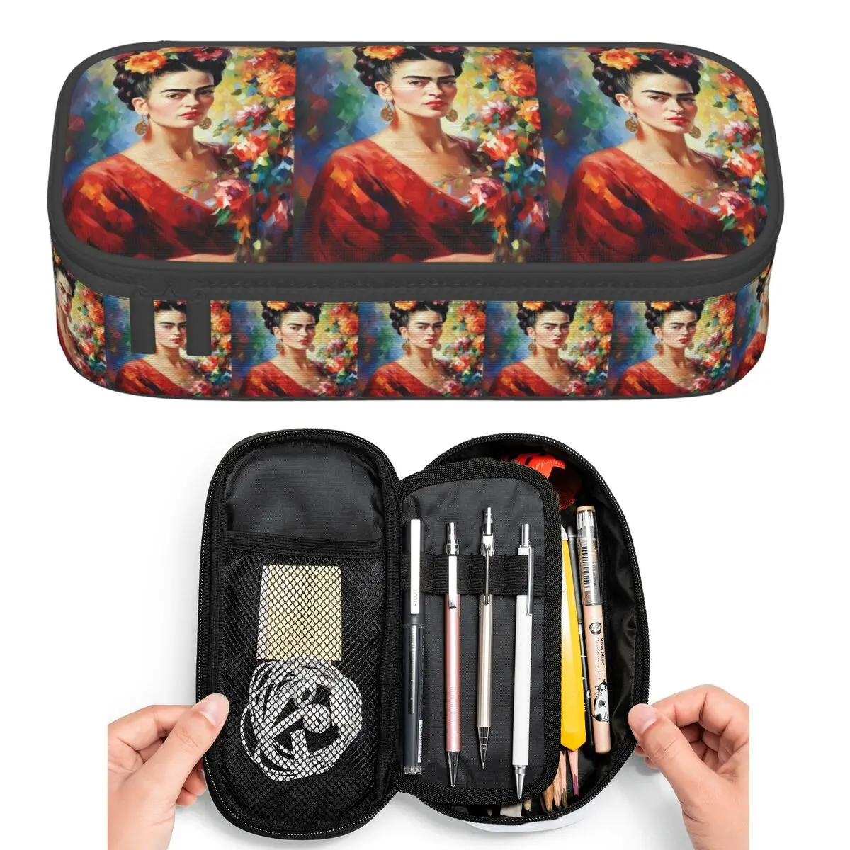 Estojos de Lápis Frida Kahlo para Estudantes, Caixa de Canetas, Bolsa de Lápis Grande, Estojo de Armazenamento, Porta-Canetas
