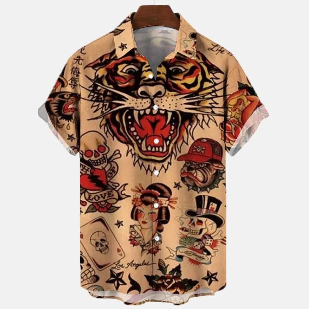 2023 Summer Mens Shirt Hawaiian Short Sleeve 3D Myth Retro Animal Casual Korean Shirts For Men Clothing Camisas Plus Size 5XL