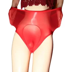 See Through Lingerie Men Oil Shiny Seamless Sissy Pouch Underwear Transparent Elastic Ultra-Thin Underpants Breathable Panties