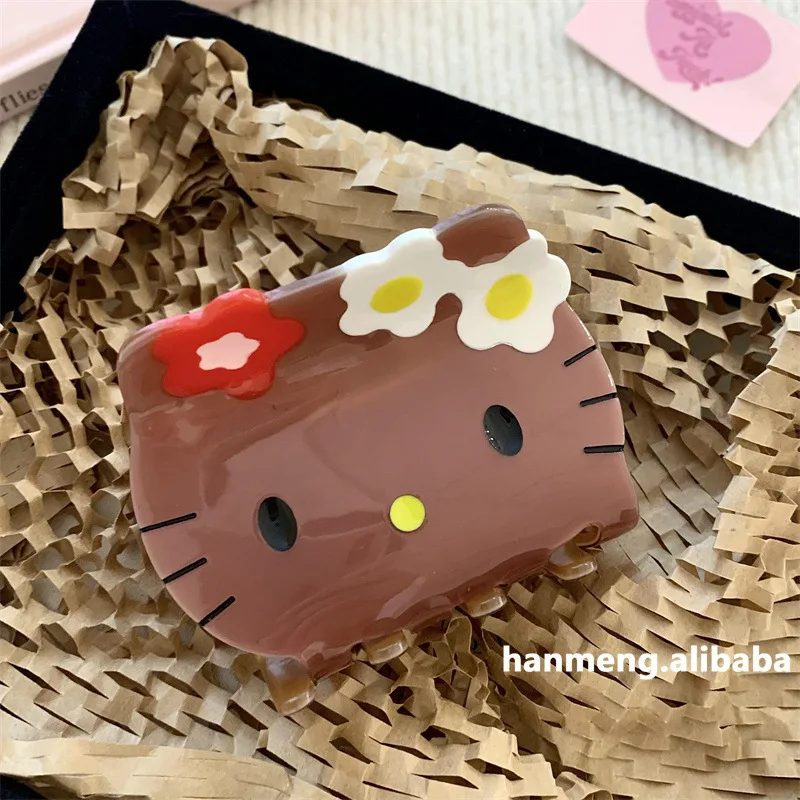 Sanrio ácido acético olá kitty agarrando clipe havaí dos desenhos animados kitty gato pele preta tubarão clipe agarrar meninas decorações de cabelo