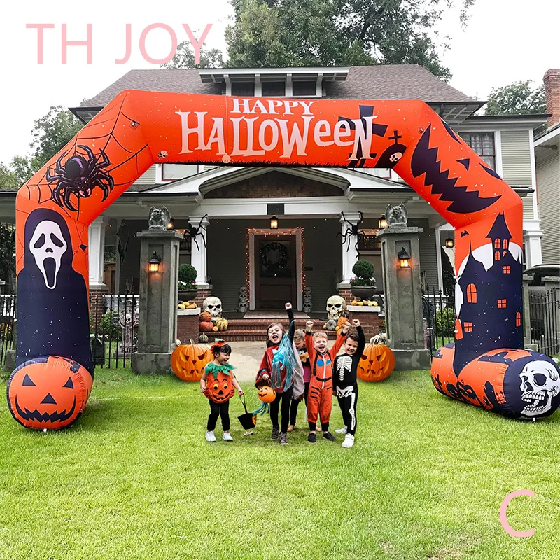 fast air shipping, 6m big inflatable halloween decoration outdoor skull printing arch, pumpkin inflatable enter gate for party