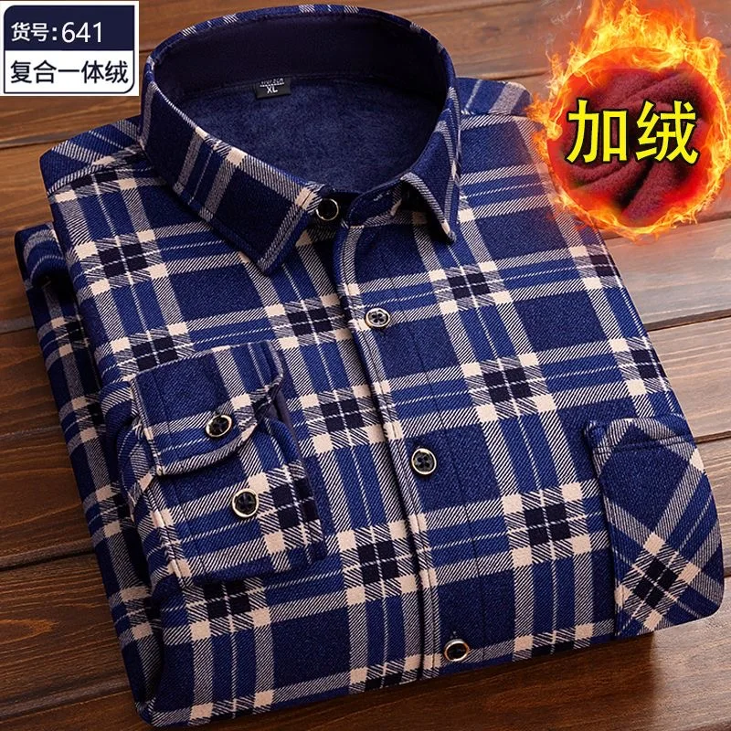 2023 Autumn and Winter New Fashion Trend Plaid Long-Sleeved Shirt Men\'s Casual Comfort Plus Fleece Thick Warm Large Size Shirt