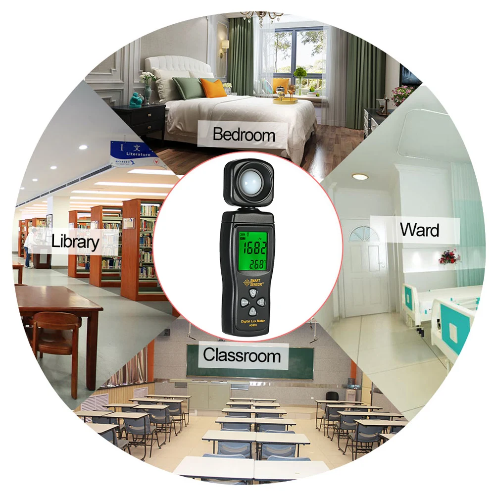 

SMART SENSOR Mini Digital Lux Meter LCD Display Handheld Illuminometer Luminometer Photometer Luxmeter Light Meter 0-200000 Lux