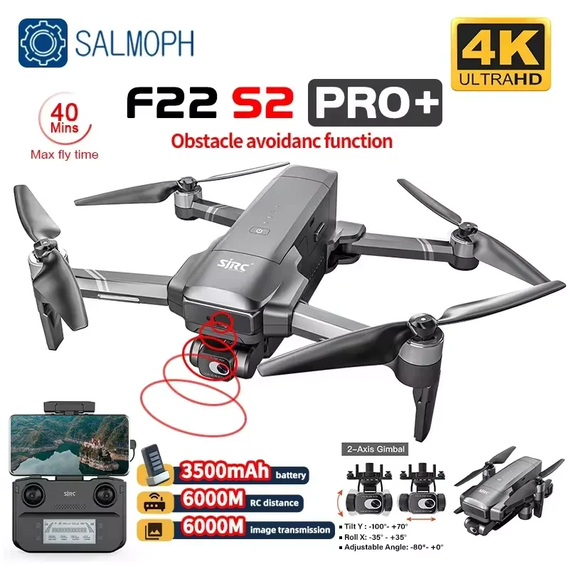 SJRC F22 S2 PRO+ Professional Drone With 4K EIS Camera GPS 6KM 2-axis Gimbal 40Mins FPV Obstacle Avoidance Blussless RC Dron