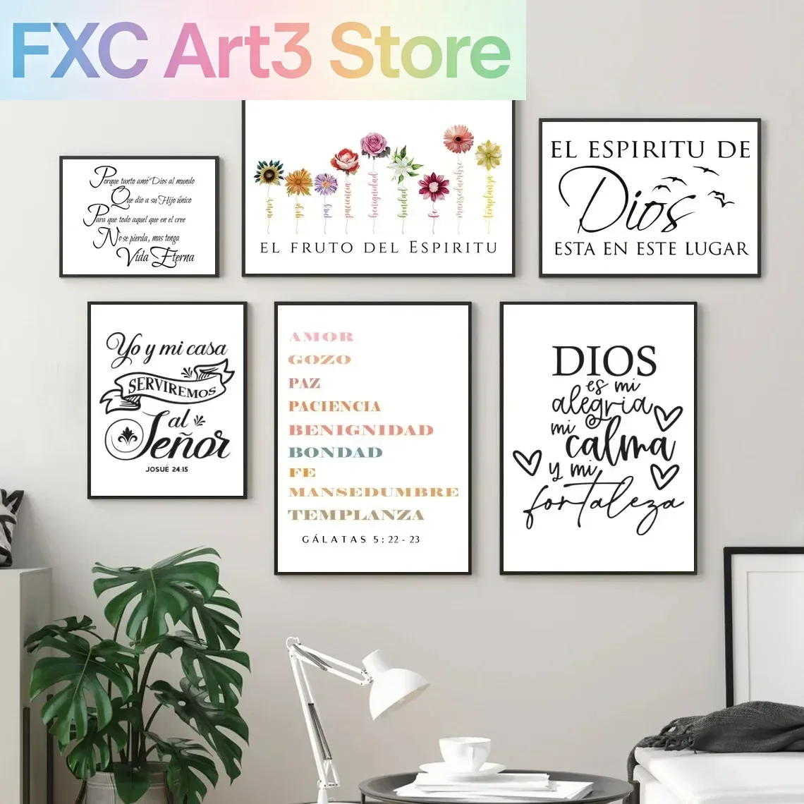 Affiches d'art religieux sans cadre, version espagnole, avec citations de versets bibliques et de l'Esprit de Dieu, sur toile