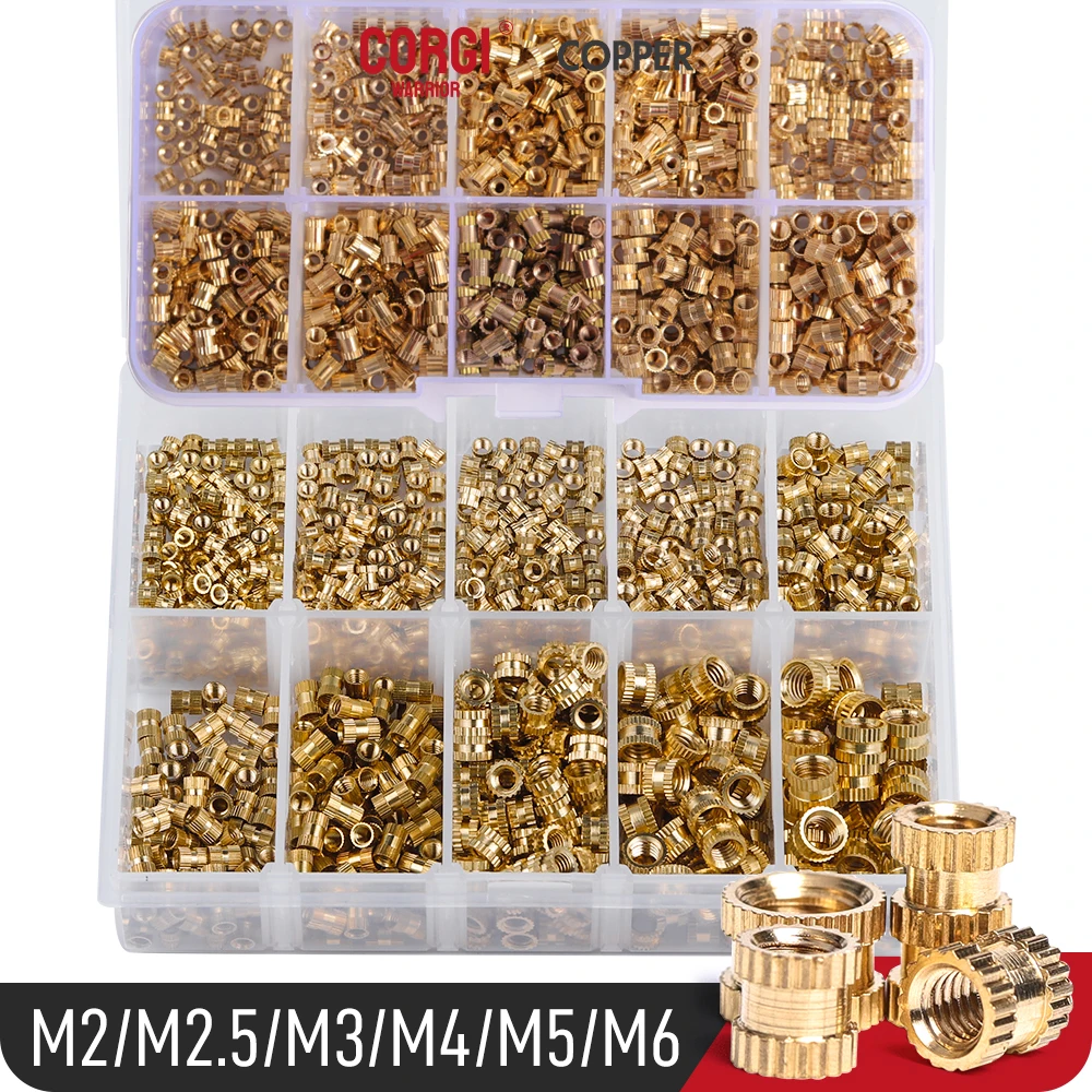 M2 M2.5 M3 M4 M5 M6 Brass Heat Insert Nut Assortment Set Hot Melt Nutinsert Thread Knurled Double Twill Embedment Copper Nuts