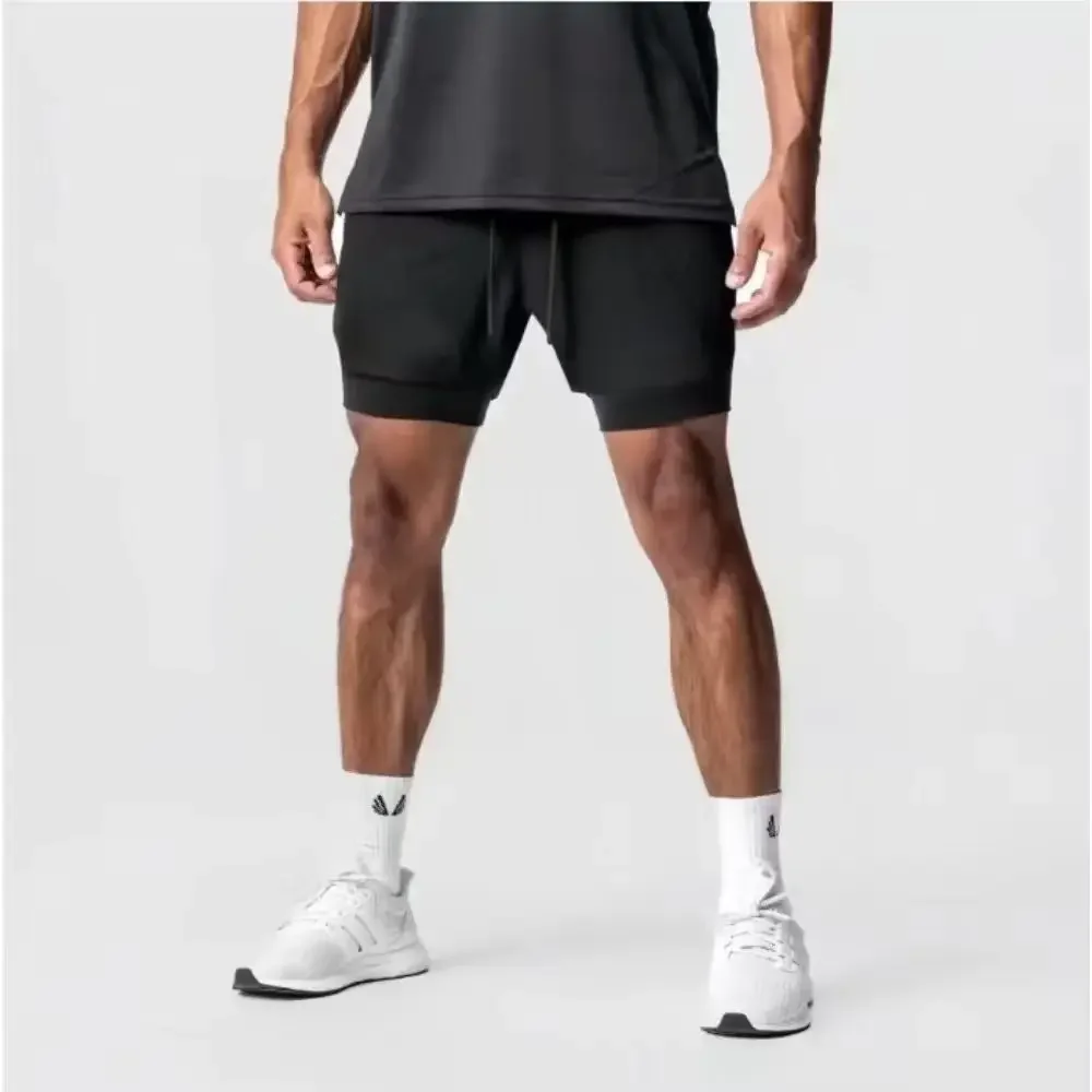 Calções masculinos dragon ball anime masculino super rock impressão 2-em-1 calções esportivos 2025 verão novo fitness masculino correndo