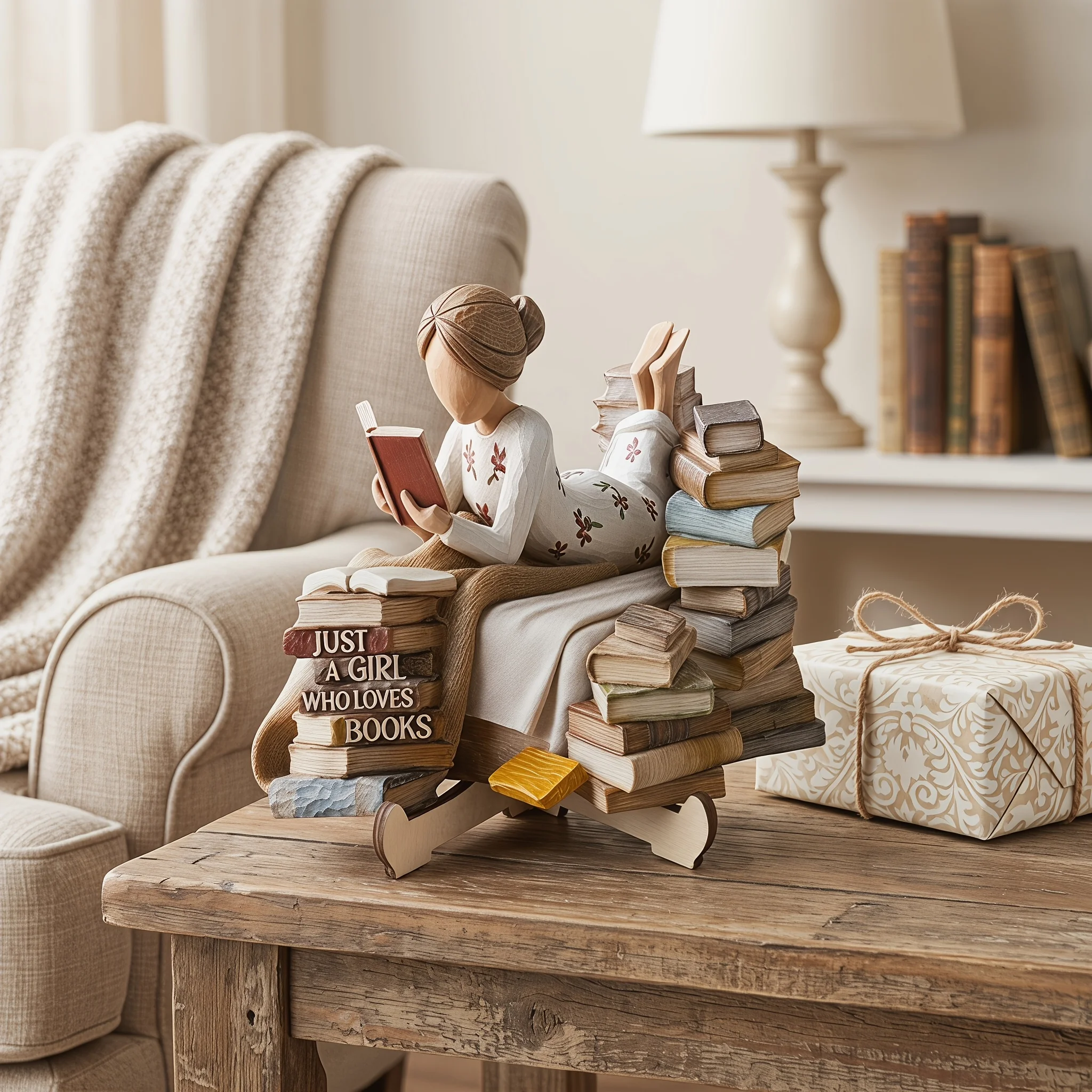 1-Piece Reading Girl Figurine Creative Reading Magic Family 2D Wooden Craft Home Desktop Decoration Atmosphere-Enhancing Study Room Decoration Prop