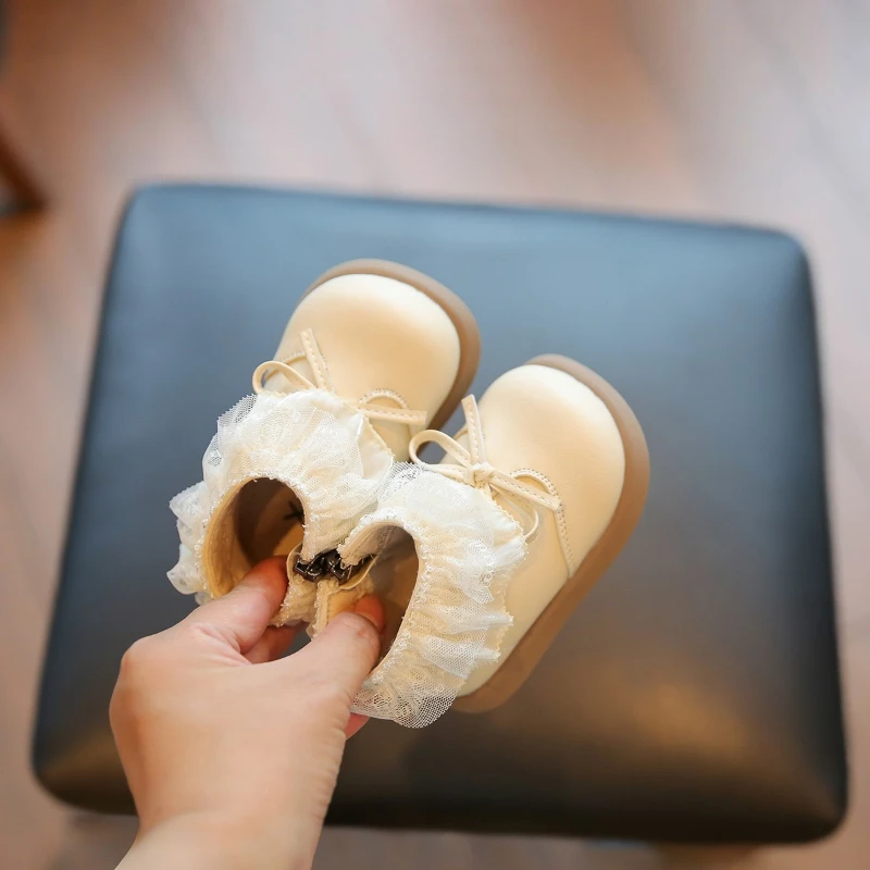 

Милые детские ботильоны принцессы, модные кружевные короткие сапоги с рюшами для девочек, нескользящая детская прогулочная обувь для малышей, универсальная