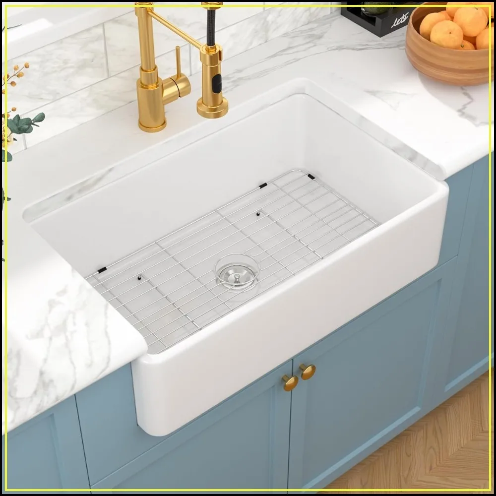33 Inch Farmhouse Sink Fireclay Apron Front White Kitchen Sink Single Bowl
