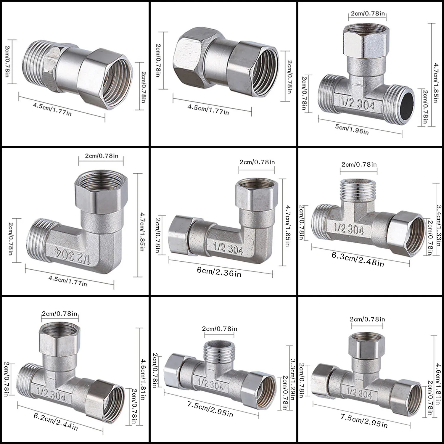 Stainless Steel 3-Way Diverter, Thickened Male and Female Tee, Flexible Removable Cap Connector (Top), T-Adapter Connector for A image 3