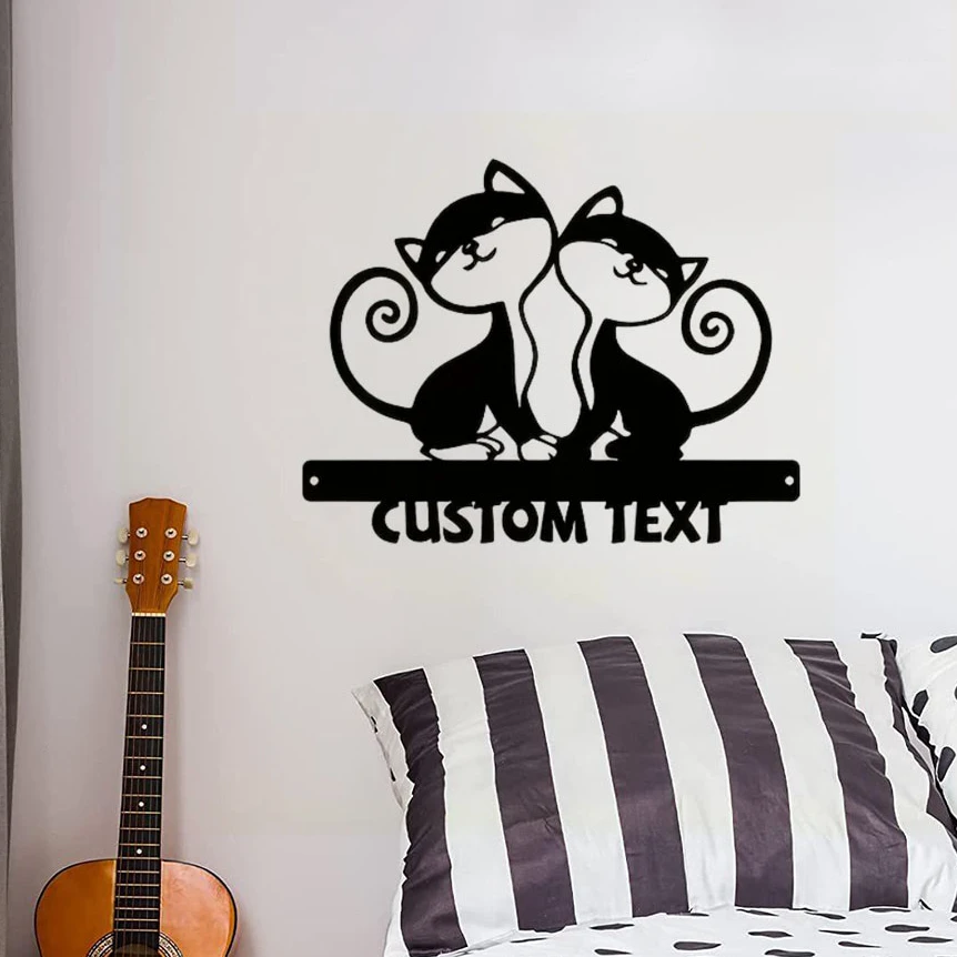 Elevate Your Porch Door Decor: Exquisite Boho Metal Cat Silhouette Wall Sign, Personalized for a Special Touch