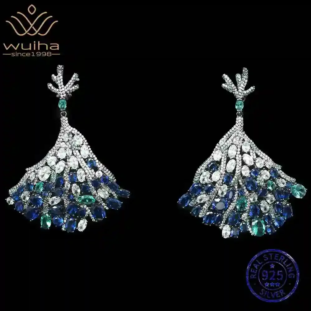 WUIHA Vintage 100% 925 Sterling Silver Lab Sapphire High Carbon Diamonds Wedding Engagement Drop Dangle Earrings Fine Jewelry