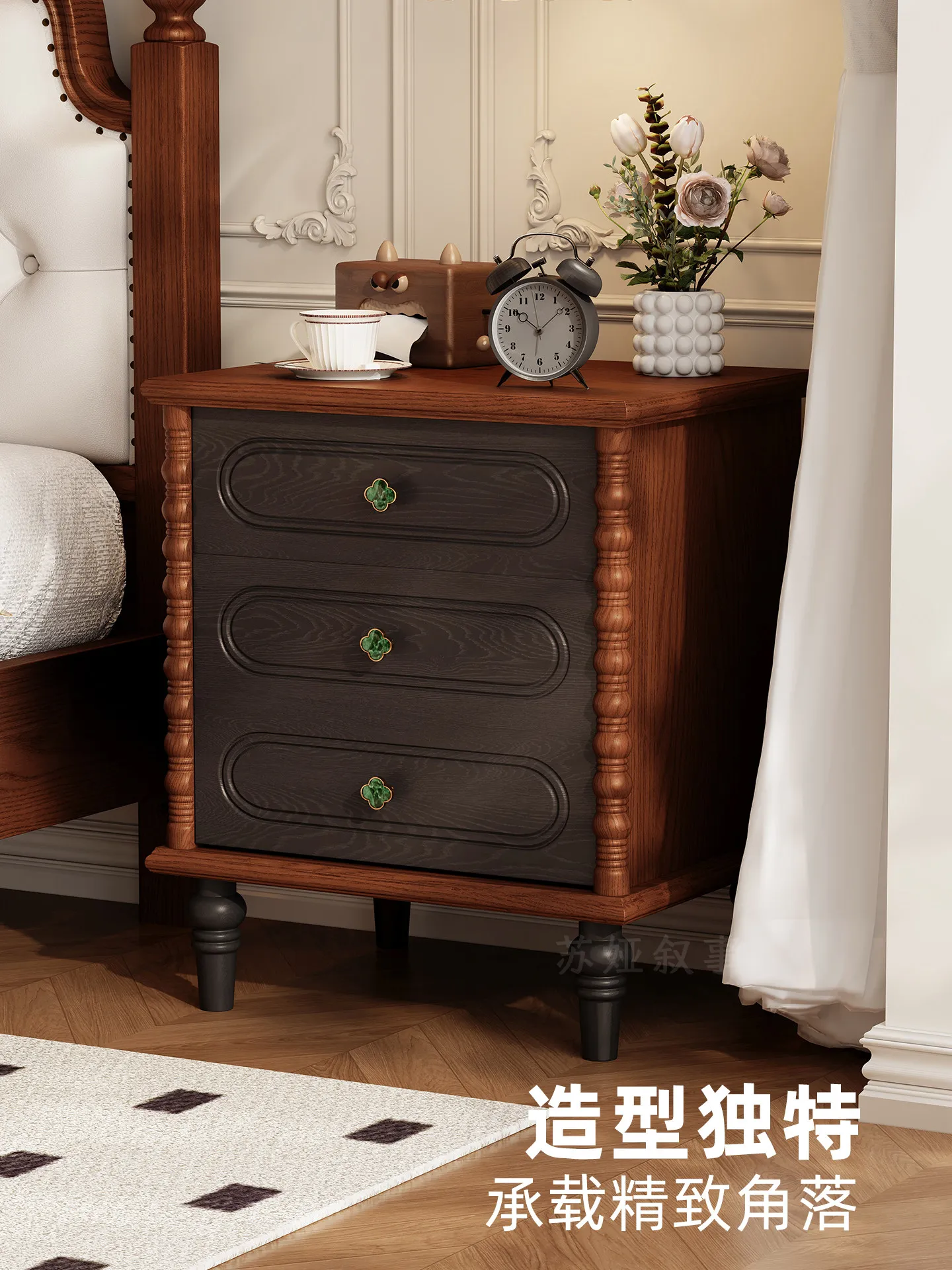 Safe, bedside cabinet, integrated bedroom storage cabinet, hidden safe, hidden compartment, American vintage bedside storage cab