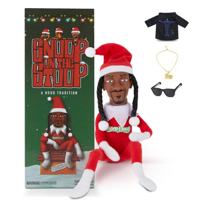 Snoop Dogg Snoop on a Stoop Christmas Elf Doll 12” Plush Toys Shelf Decor Includes Elf Toy Tshirt Sunglasses and Necklace Gift