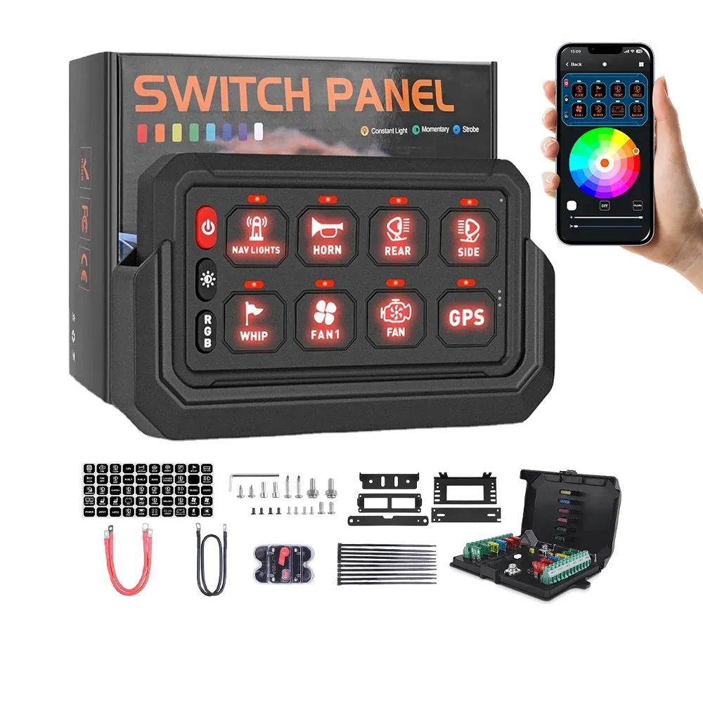 Wireless RGB 8 Gang Switch Panel 12 v 24 v led  light control box for jeep wrangler central pillar Off Road Truck UTV ATV Boat