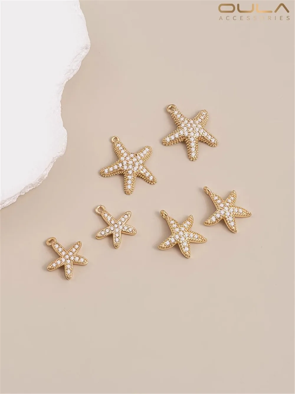 14K Gold-Color Plated Micro Inset Zircon Starfish Pendant Diy Fat Big Star Necklace Bracelet Pendant