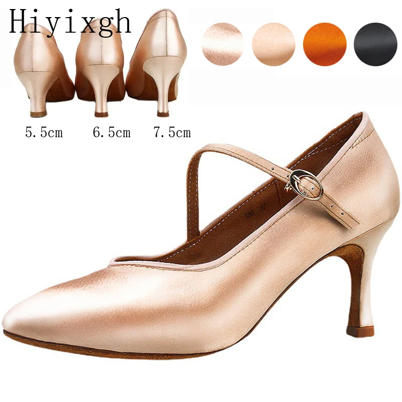 

Women's Elegant Ballroom Party Modern Latin Dance Shoes Satin Prom Social Waltz Tango Dancing Heels Closed Toe Salsa Shoes