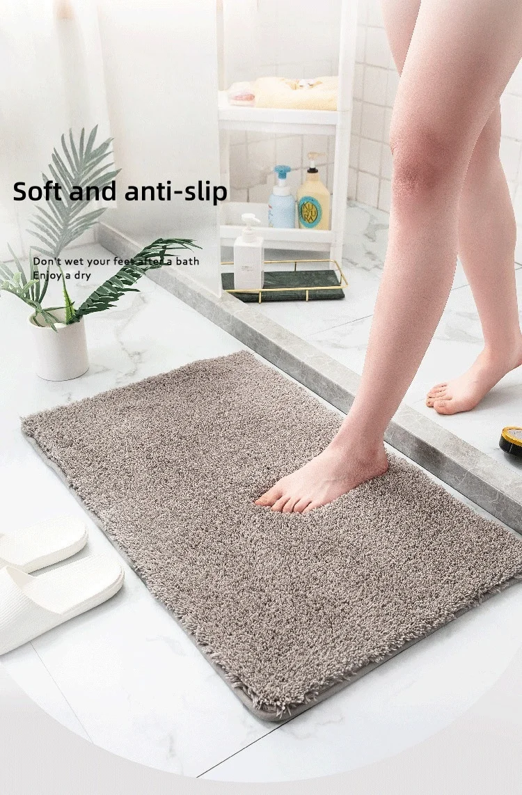 

Bath Mat Thickened Absorbent Bathroom Rugs Simple Solid Color Velvet Washable Carpet for Bathroom Floor