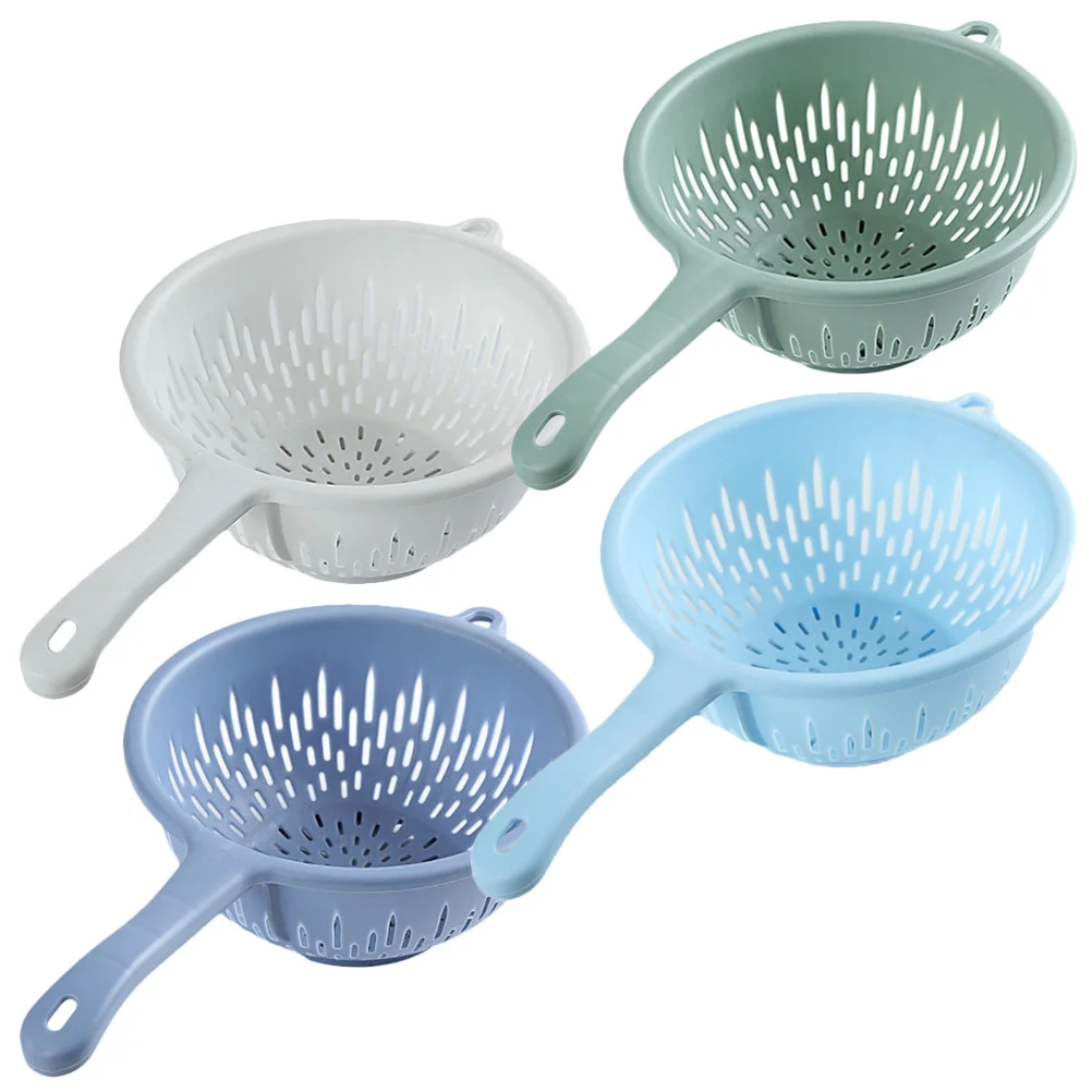 

4 pcs Handheld Drain Colander Strainer Compact Plastic Washing Sieve For Vegetable Fruit Food Cleaning Kitchen Use Mesh