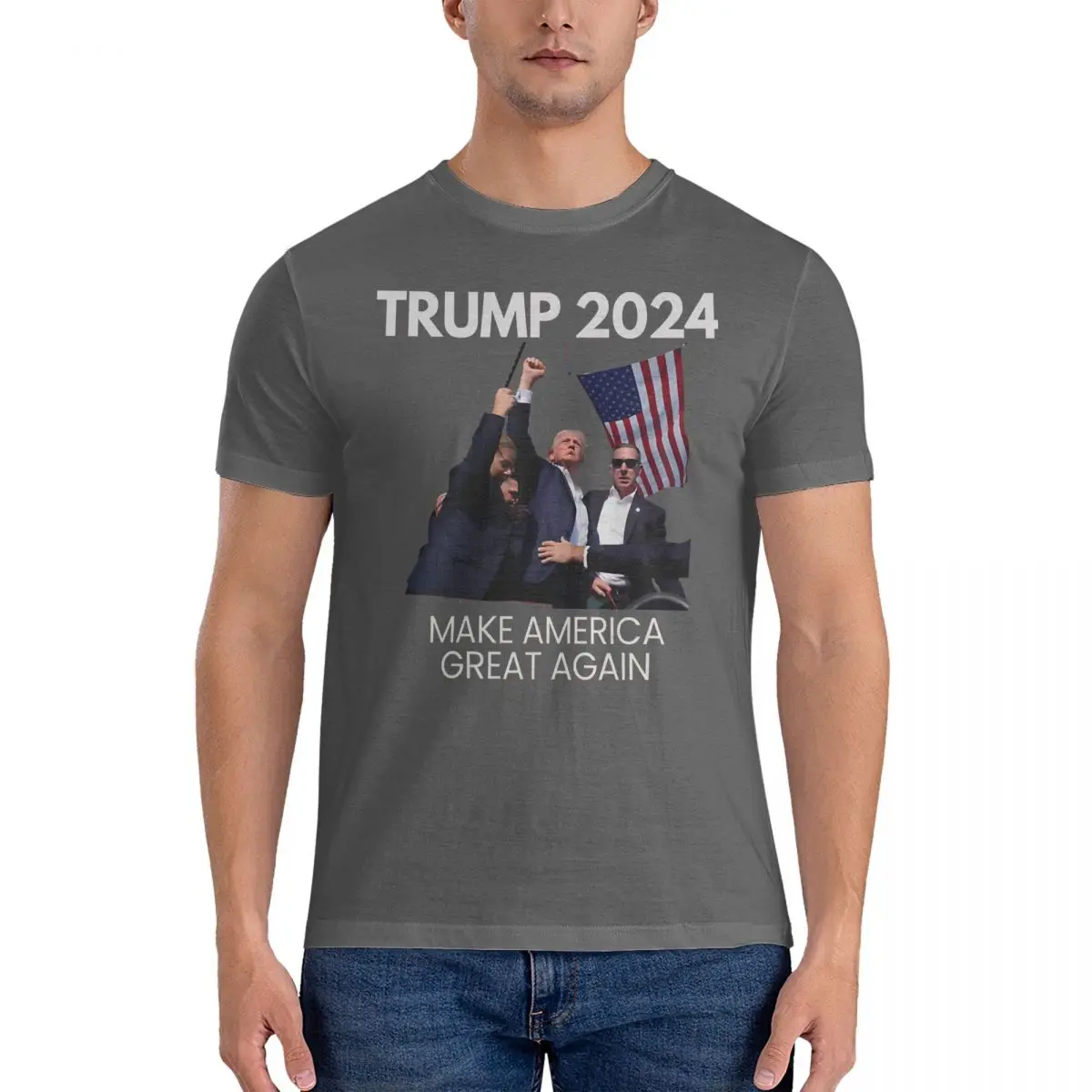 Trump Assassination Attempt 2024 T Shirts for Men Pure Cotton Vintage T-Shirt O Neck Make America Great Again Graphic Printed