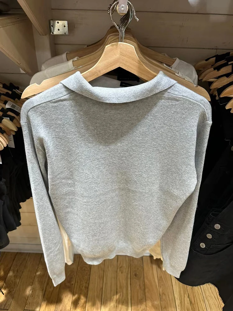 Maglione allentato con bottoni grigi Vintage autunno dolce cotone colletto rovesciato maglioni stile Preppy donna Harajuku top lavorati a maglia