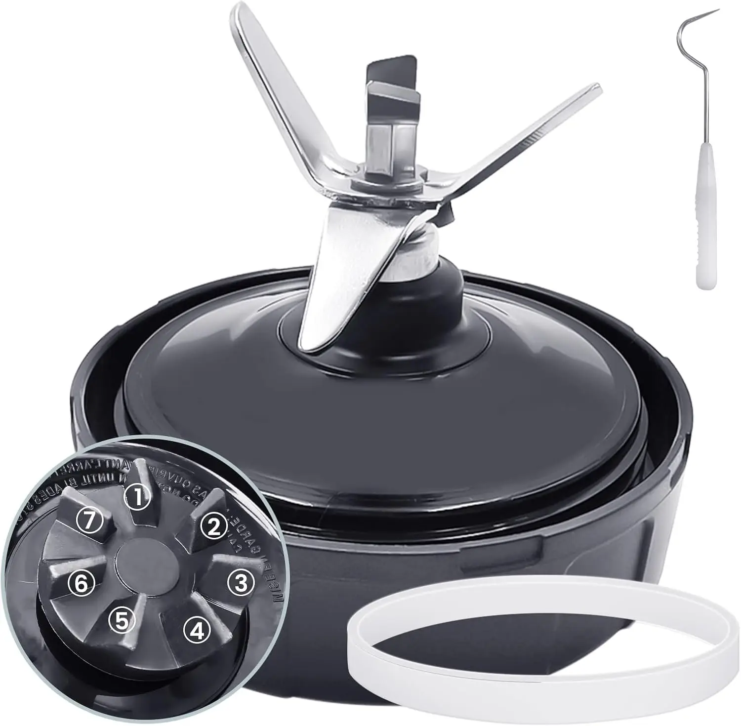 

1 Pack Ninja Blender Replacement Part, 7 Fins Ninja Blender Blade With Rubber Gasket, Stainless Steel High Speed New Bearing,