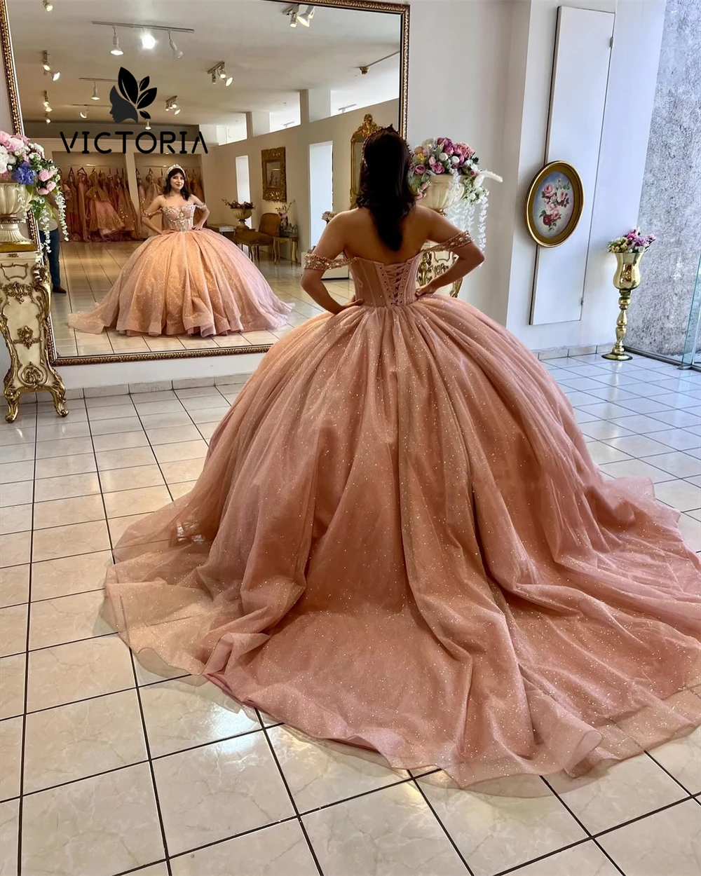 Shinning Ball Gown Pink Lace Appliques 15 Dress Quinceanera 2024 Off The Shoulder Quince Dress Formal Occasion Gowns Sweet 16