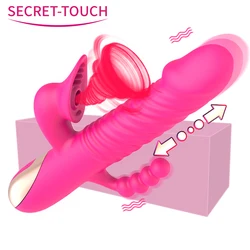 3 in 1 Telescopic Dilldo Vibrator Clit Sucker Clitoris G Spot Vibrator Masturbation For Women Vacuum Anal Adult Goods for Female