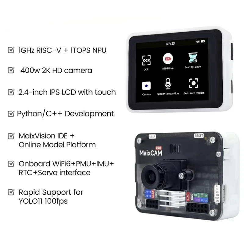 

Комплект камеры Sipeed Maixcam Pro AI NPU SG2002 RISC-V YOLO Opencv WIFI6 OS04A10, 4-мегапиксельная камера с аккумулятором