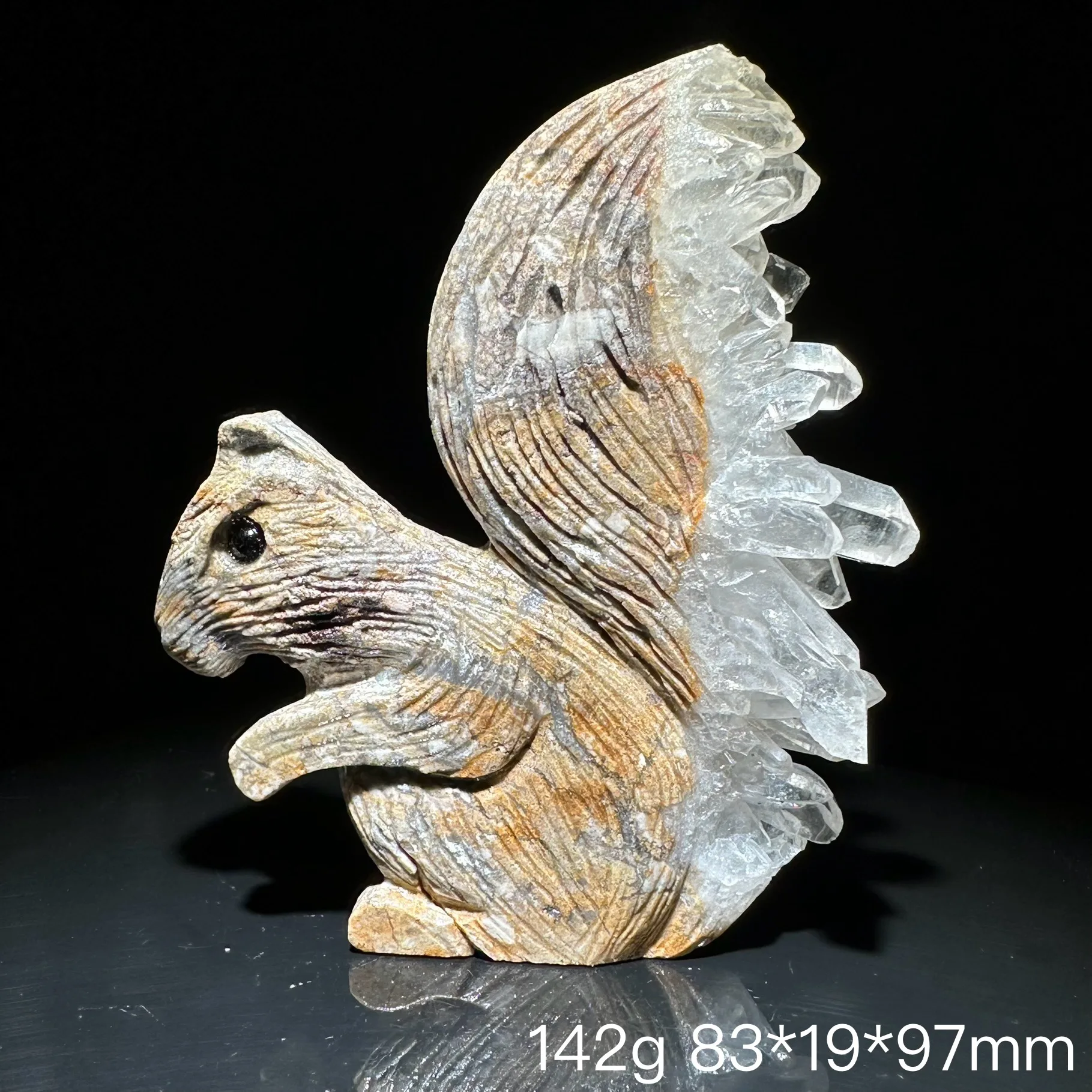 

Natural Crystal Clear Quartz Citrine Crystal Cluster Squirrel Hand Carved Statue Healing Home Decor Ornament Animal Figurines