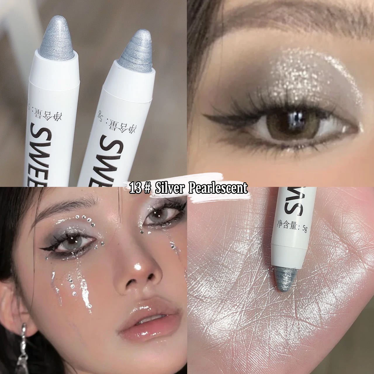 Glitter Highlighter Pen Waterproof Pearlescent Matte White Sliver Diamond Brighten Lying Silkworm Eyeshadow Stick Facial Makeup