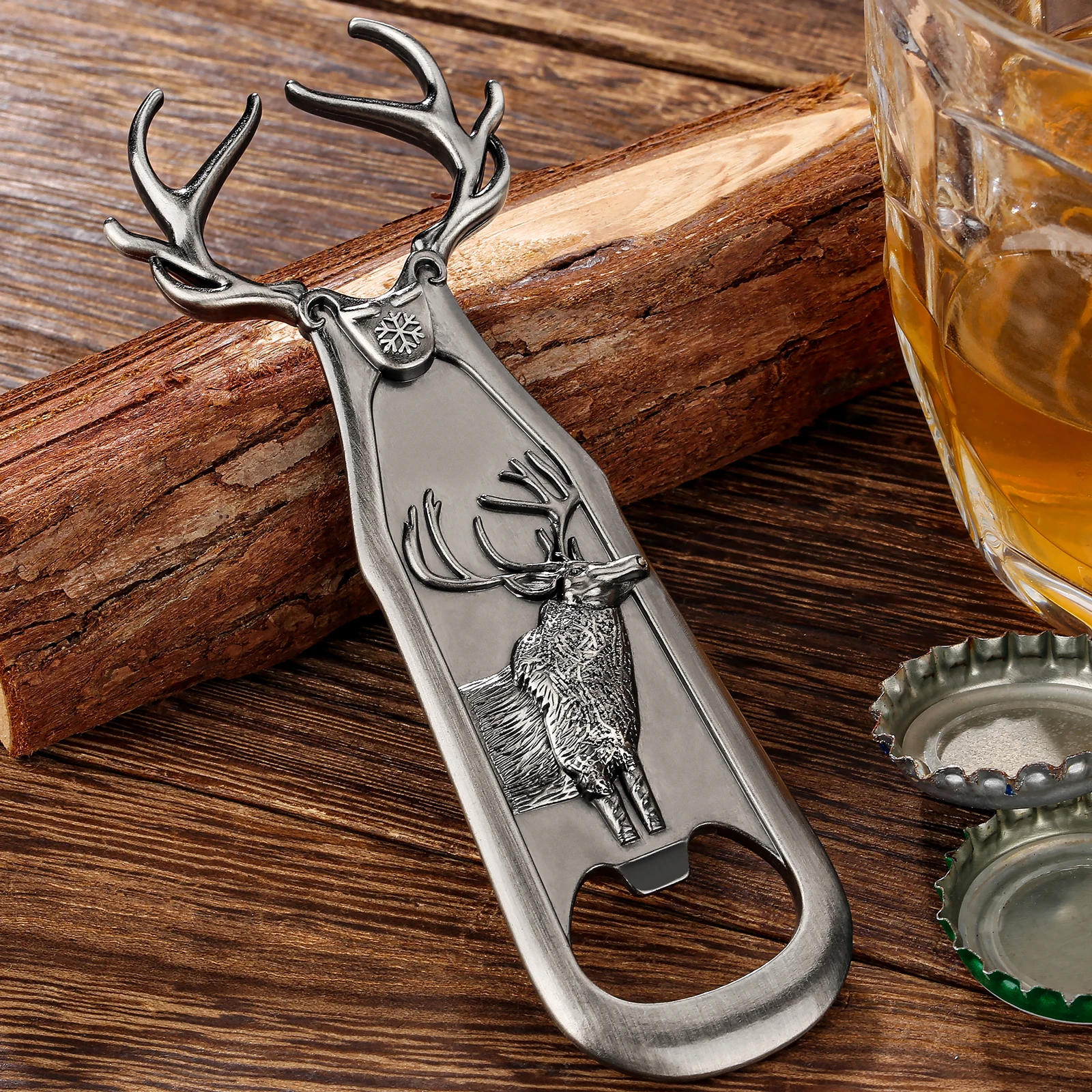 LKKCHER Deer Design Reindeer Antlers Beer Bottle Opener Dark Silver Corkscrew Birthday Christmas Novelty Gifts for Mother Wife