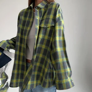 Plaid Shirt Oversized Autumn Winter Women Vintage Long Sleeve Fashion Loose Lapela Pocket Shirt Adjustment Korean Style 12 Main Sales Women's Chess Clothing - №6