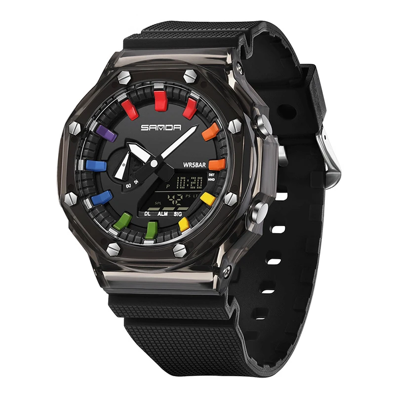 ZH137 Trendy and fashionable Men watch octagonal transparent multifunctional waterproof quartz watch，watches for man