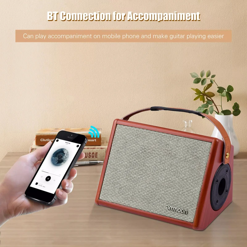 ammoon AC-25 25W Portable Acoustic Guitar Amplifier Rechargeable Wireless BT Speaker Indepedent Reverb Mic Availab Guitar Effect