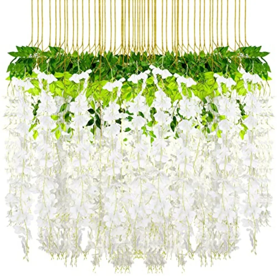 

240 Pcs Wedding Artificial Wisteria Hanging Flowers Floral Backdrop Garland 43.3 in/ 3.6 ft Silk Fake Wisteria Vine Rattan Long